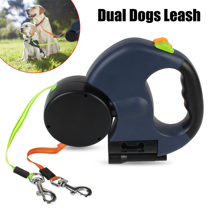 Tangle-Free Dual Dog Leash with LED Flashlight