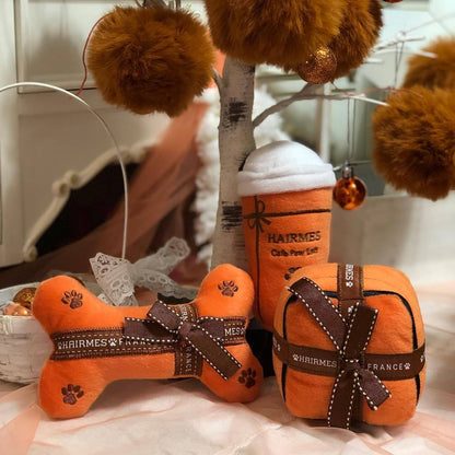 "Hairmes" Luxury-Inspired Plush Dog Toy Set