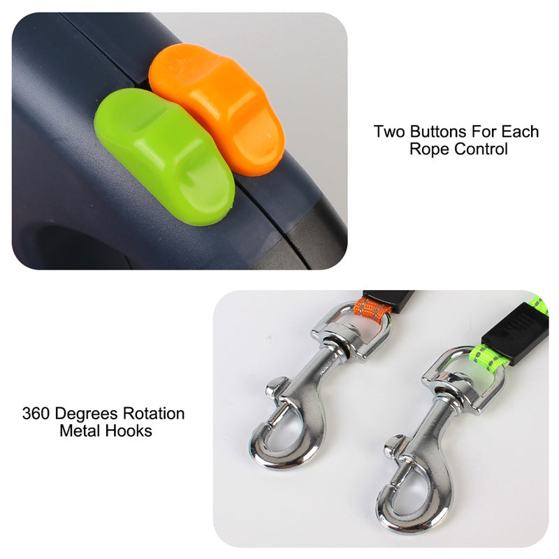 Tangle-Free Dual Dog Leash with LED Flashlight