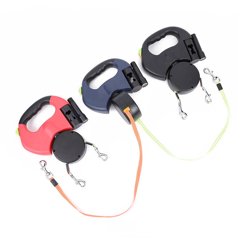 Tangle-Free Dual Dog Leash with LED Flashlight