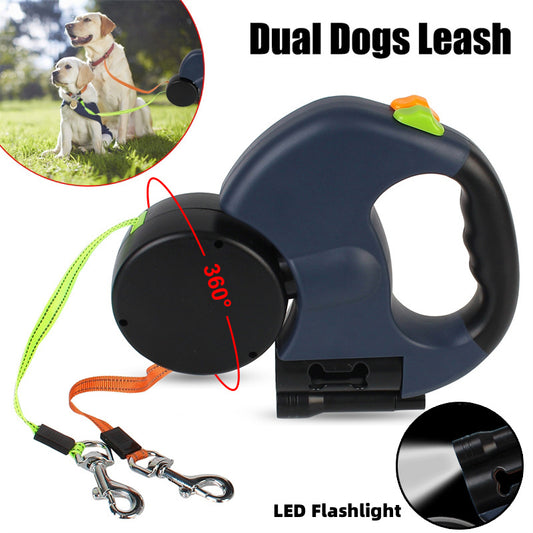 Tangle-Free Dual Dog Leash with LED Flashlight